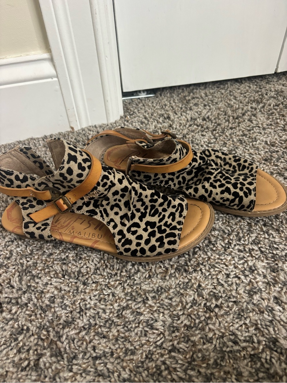 Matisse Leopard Print Open-Toe Sandal with Tan Strap